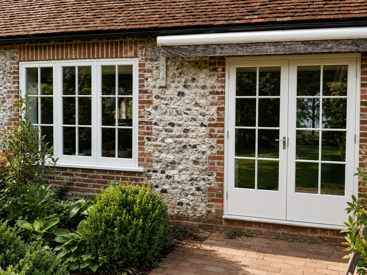 French doors and matching casements for a flint cottage